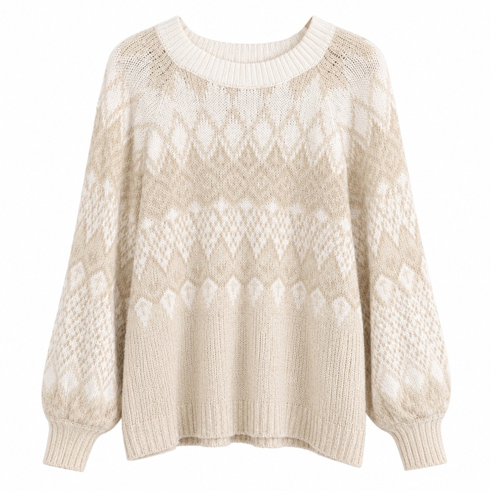 Ava & Viv Fair Isle Sweater Womens 3X Tan Cream Excellent Knit Pullover Boho